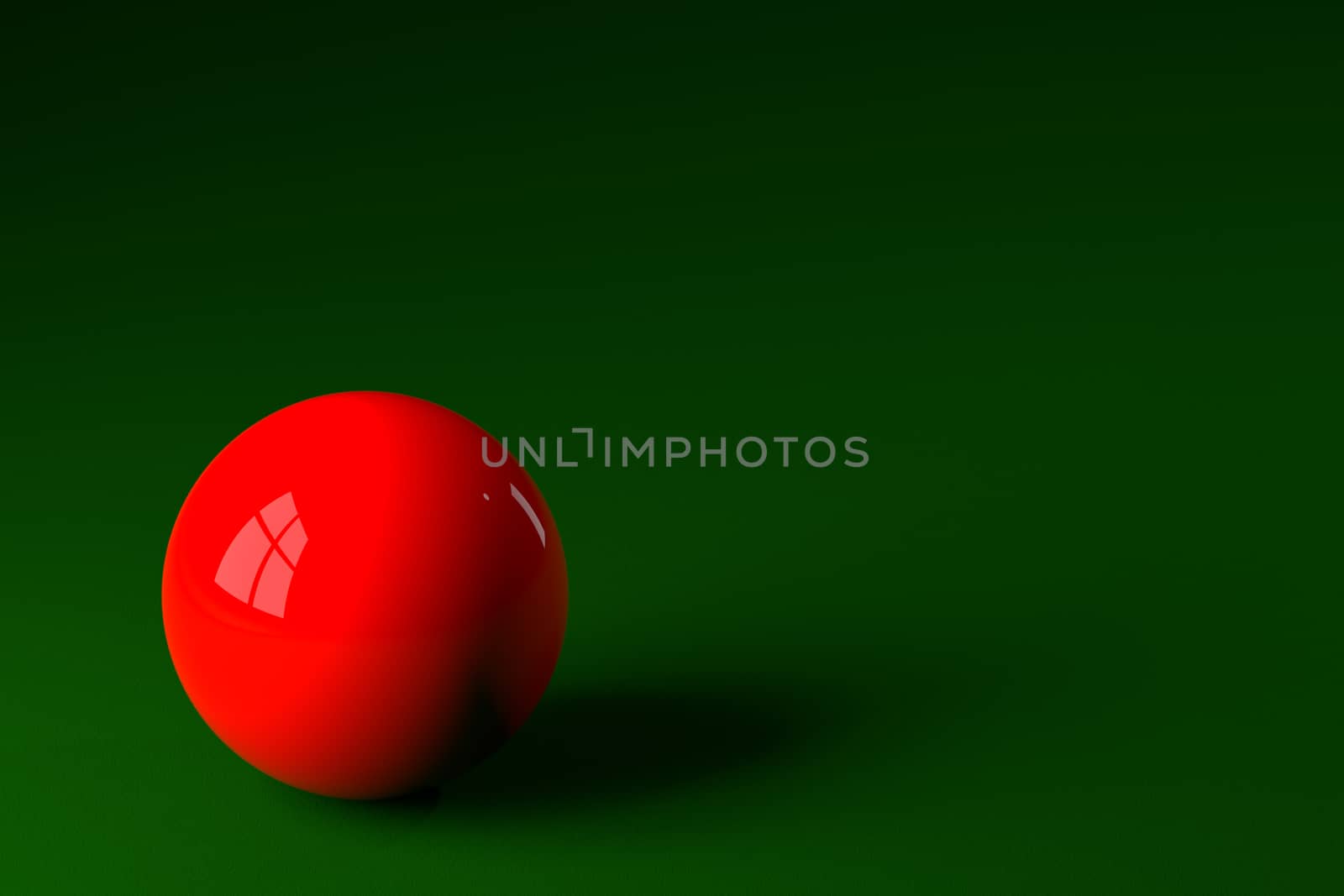 3D rendering of red snooker ball on snooker table.