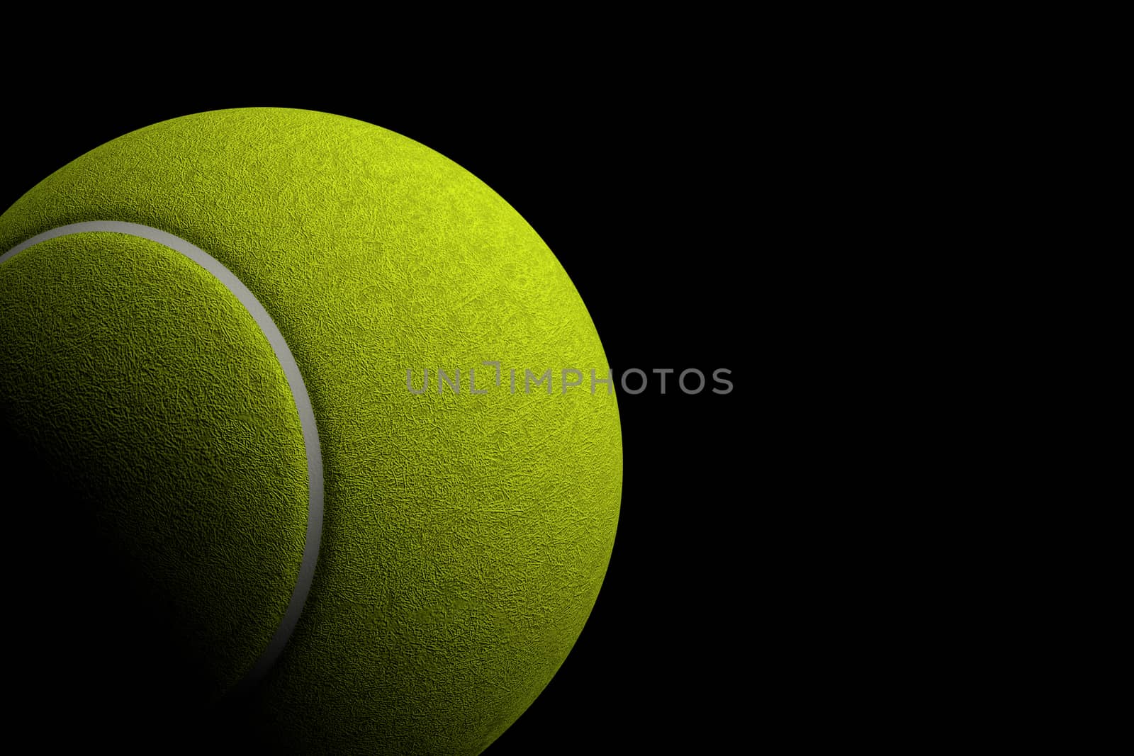 3D rendering of tennis ball on black background.
