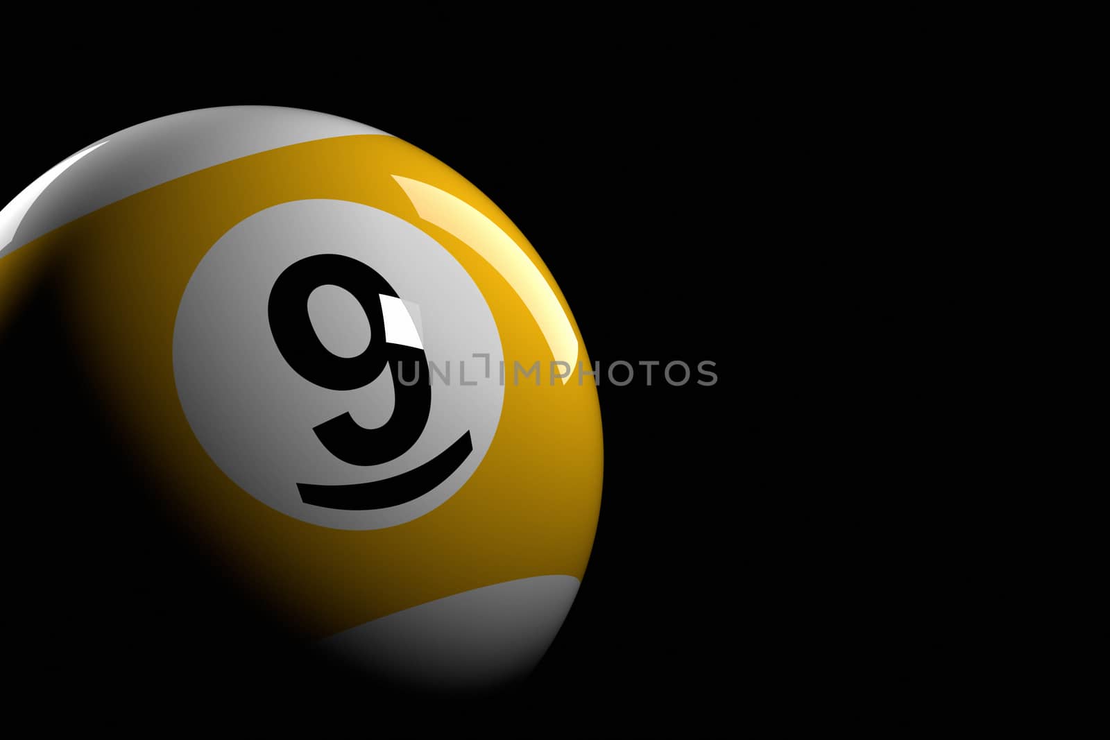 3D rendering of pool ball number 9.
