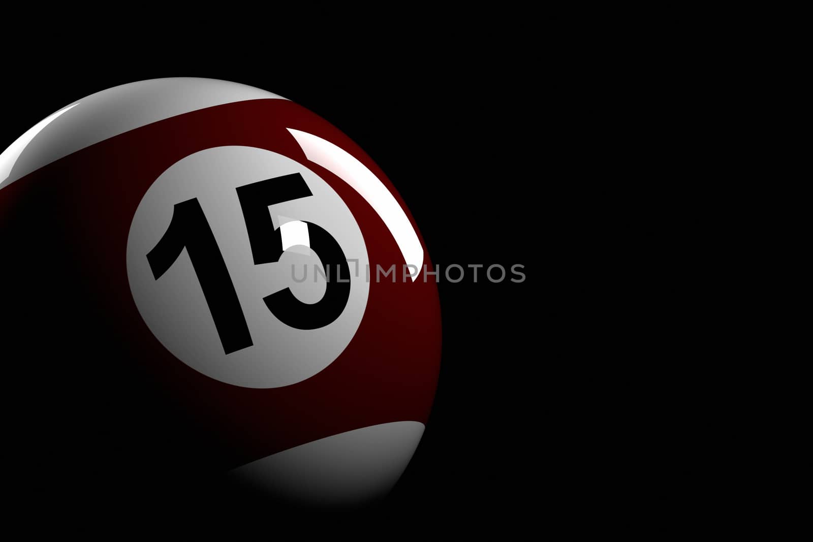 3D rendering of pool ball number 15.