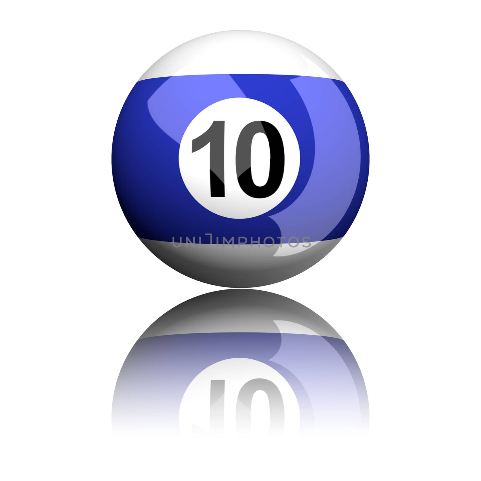 3D rendering pool ball or billiard ball number 10 isolated on white.