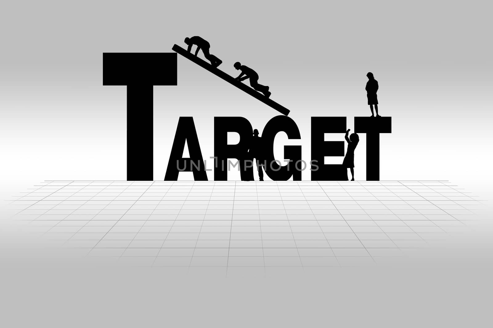Target word communicating business concept of target in silhouette.