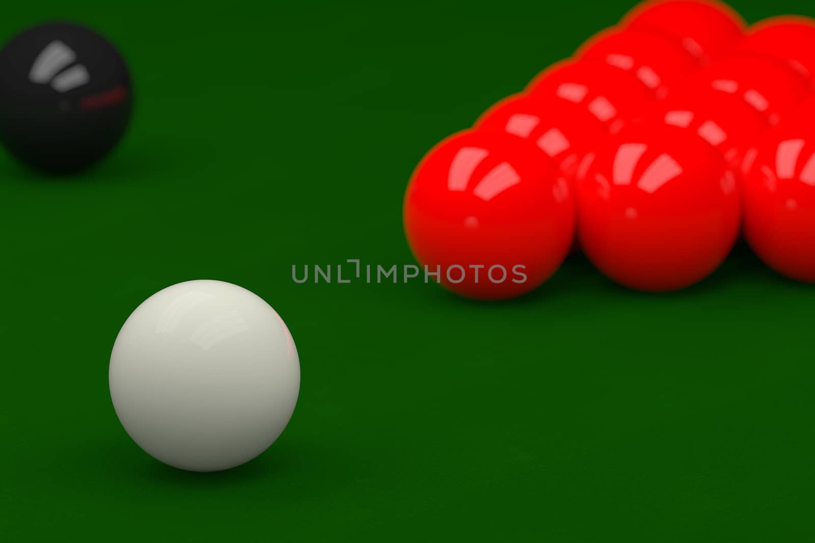 3D rendering of snooker ball on snooker table.