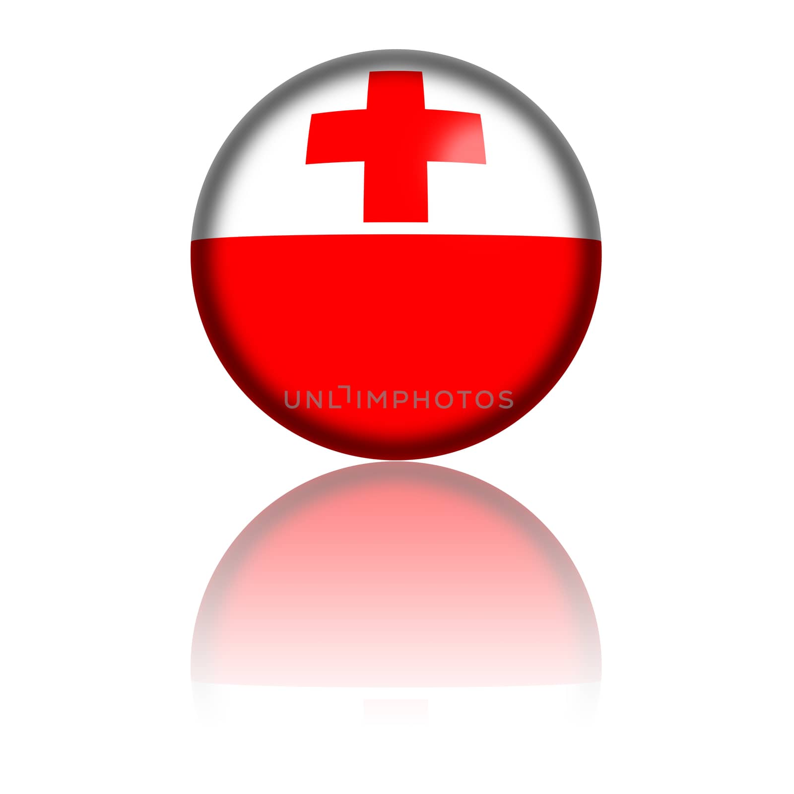 Sphere of Tonga flag with reflection at bottom.