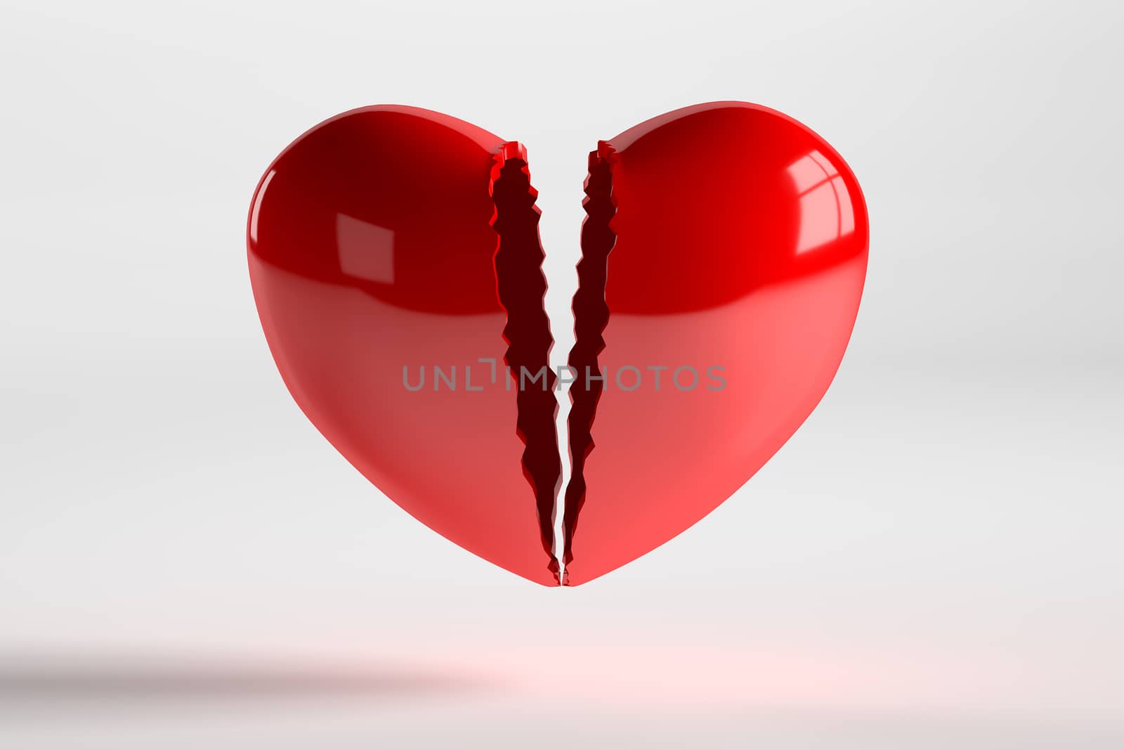 3D rendering of broken heart isolated on white background.