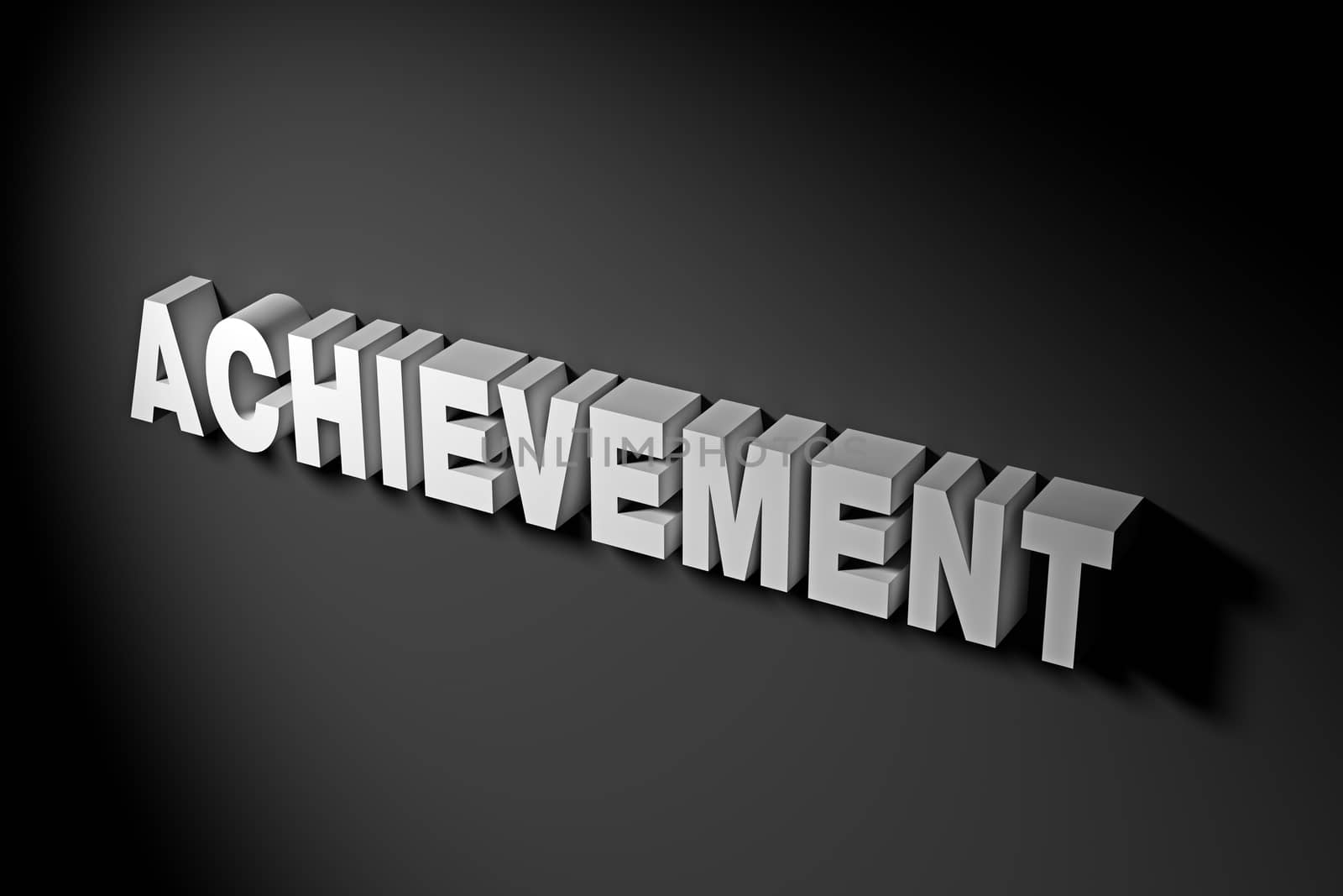 Achievement concept illustrated by 3D rendered texts.