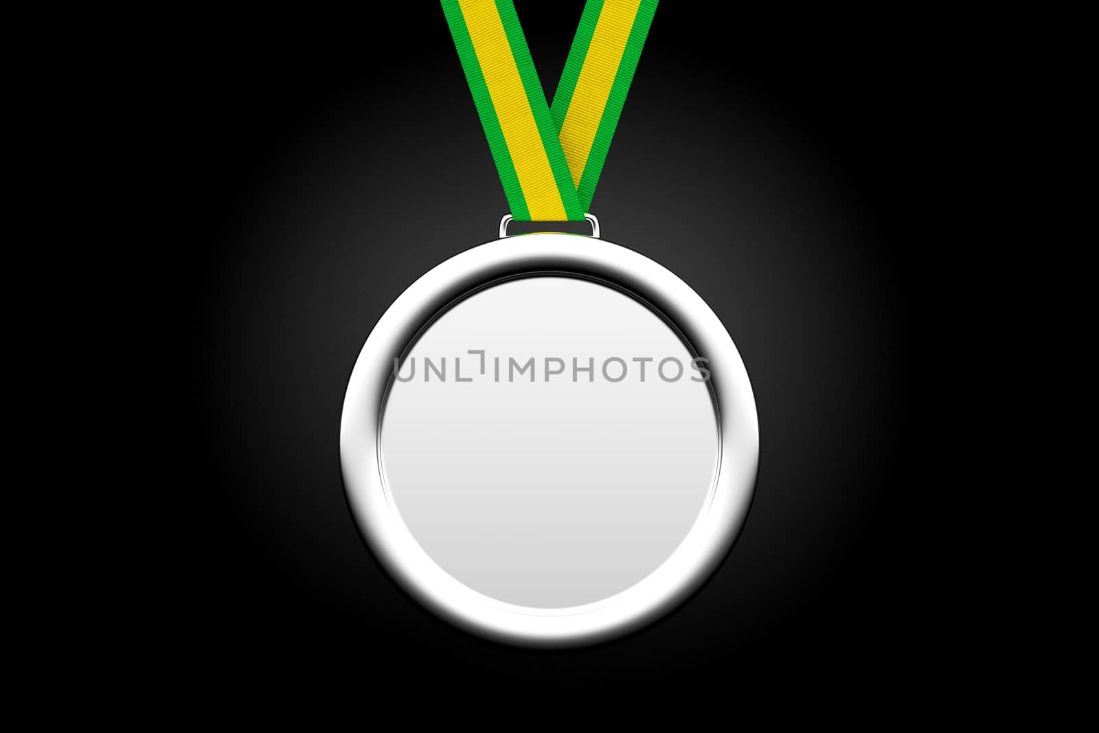 3D rendering of blank silver medal isolated on black.