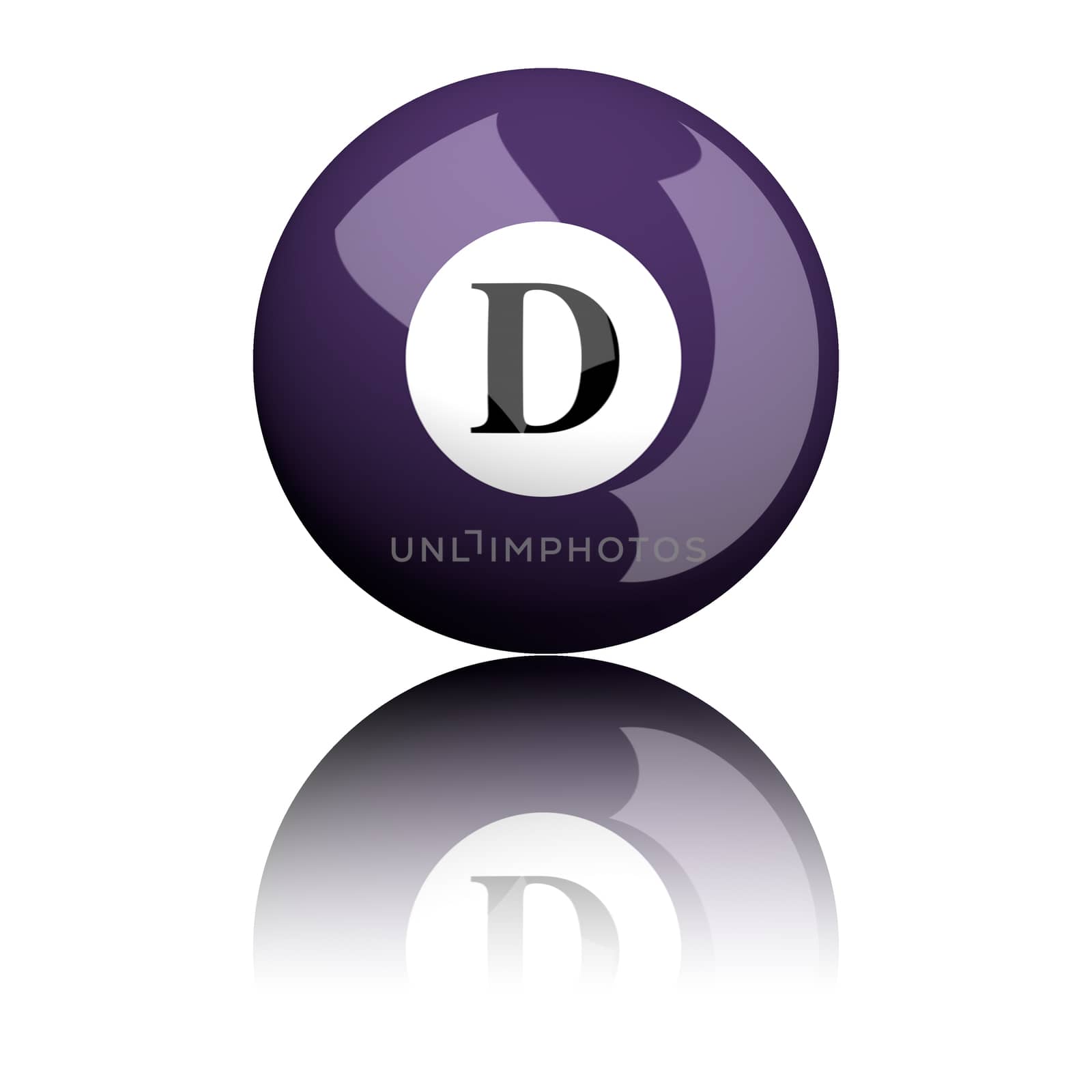 3D rendering sphere alphabet letter D isolated on white.