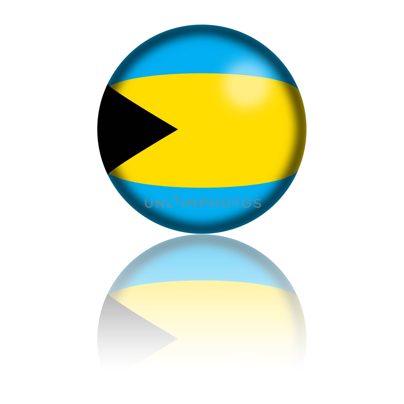 3D sphere or badge of Bahamas flag with reflection at bottom.