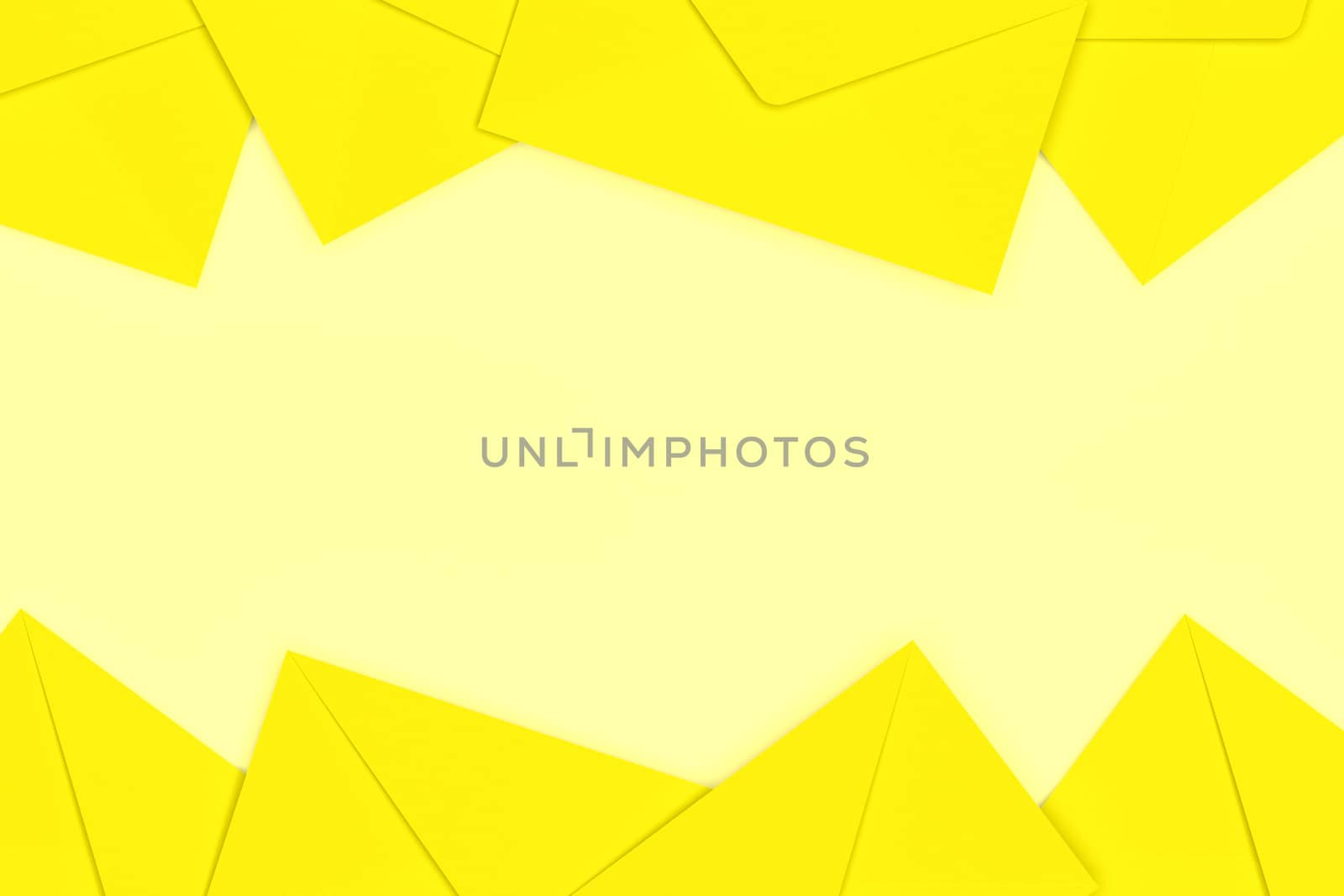 3D rendering of blank yellow envelopes on yellow background.