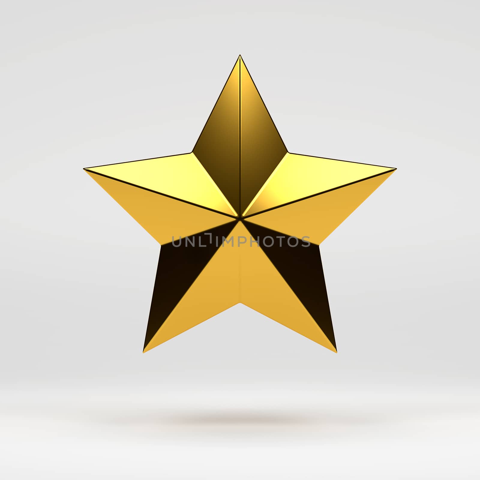 3D rendering of gold star isolated on white background.