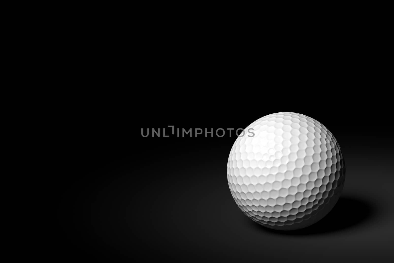 3D rendering of golf ball on black background.