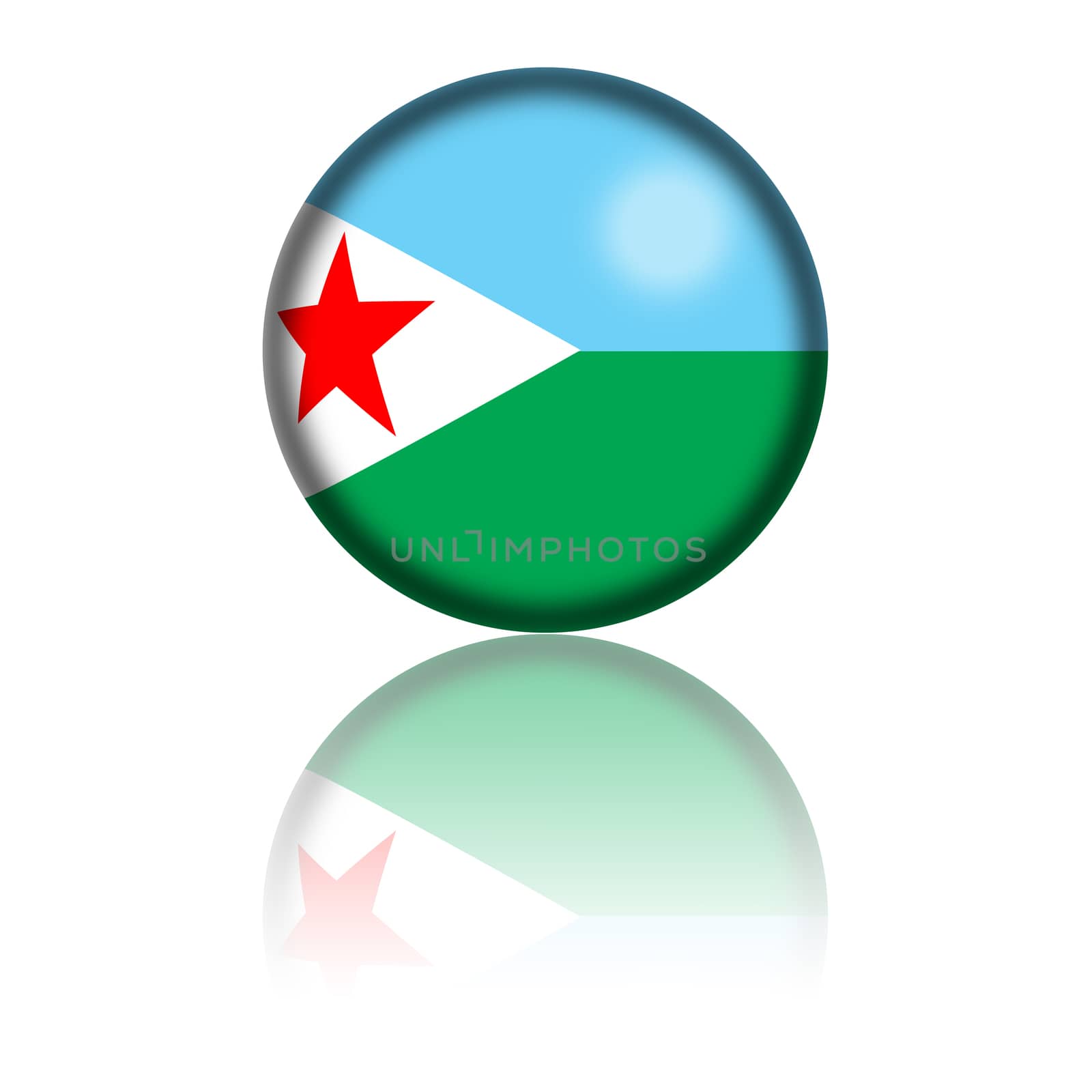 Sphere of Djibouti flag with reflection at bottom.