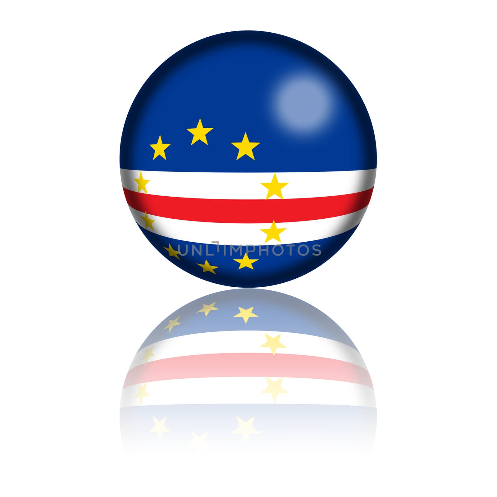 Sphere of Cape Verde flag with reflection at bottom.