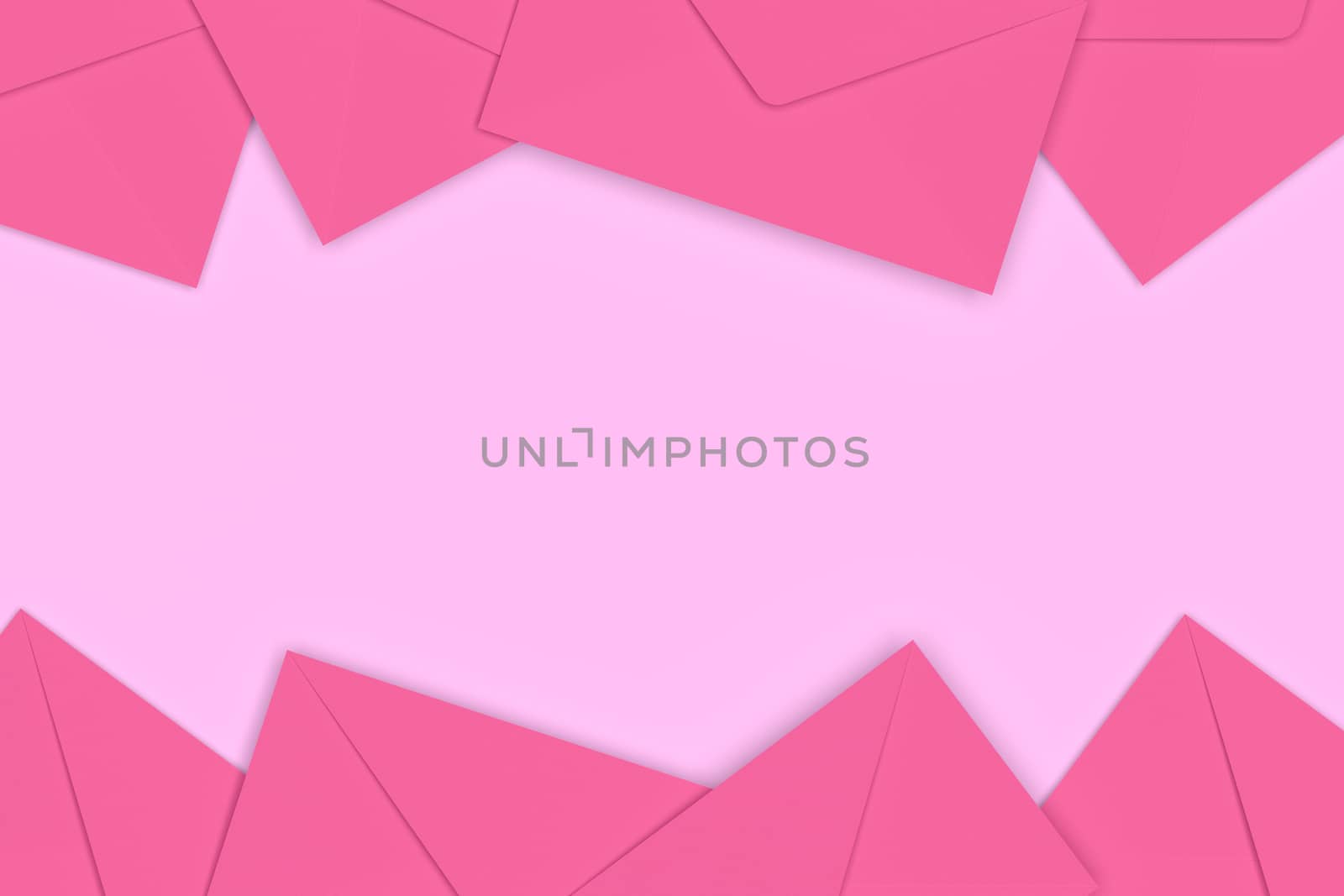 3D rendering of blank pink envelopes on pink background.
