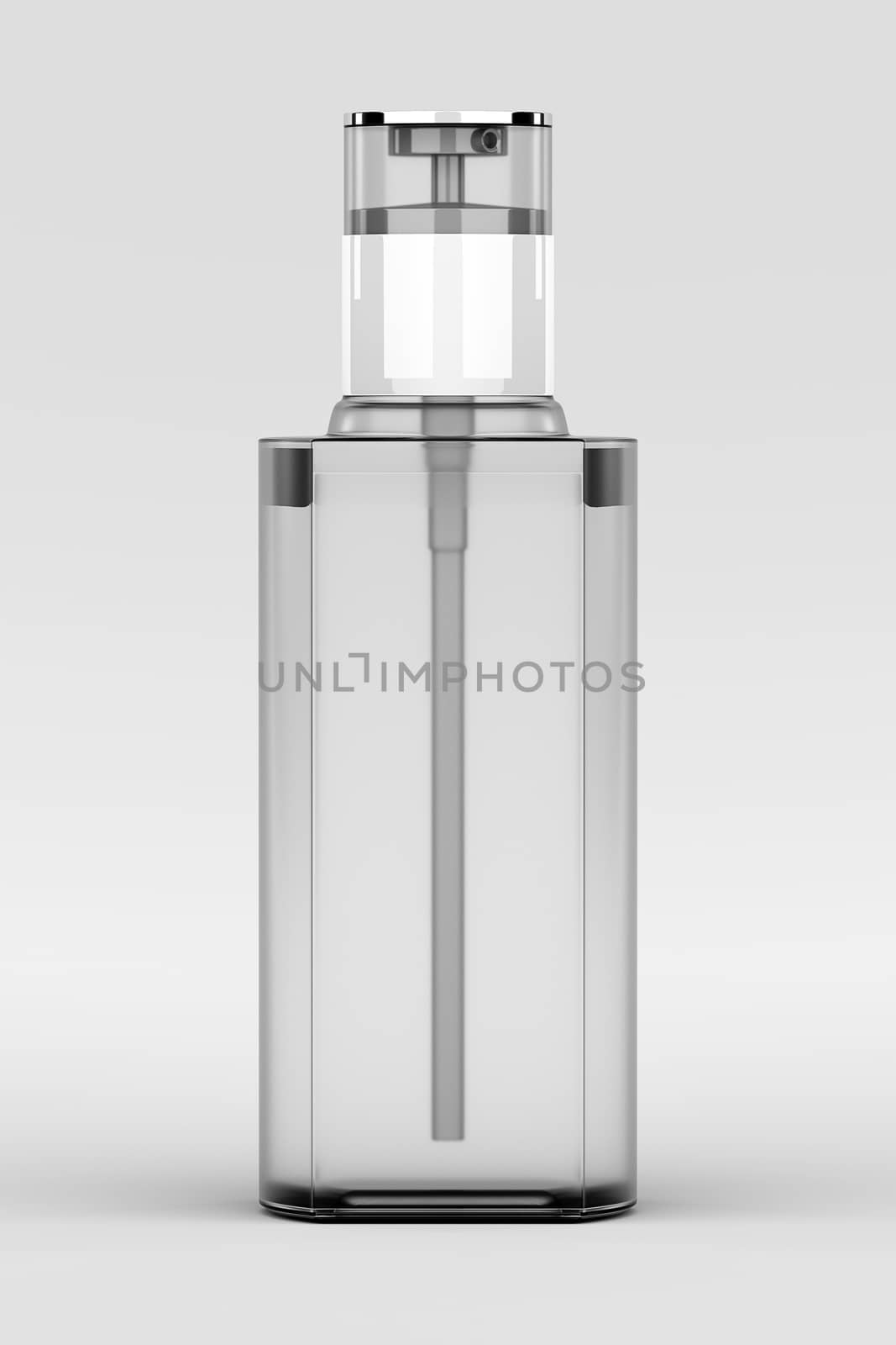 3D rendering of blank template of perfume bottle packaging isolated on white background.