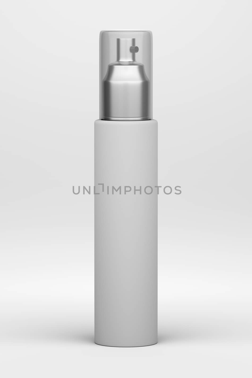 3D rendering of blank template of cosmetic bottle packaging isolated on white background.