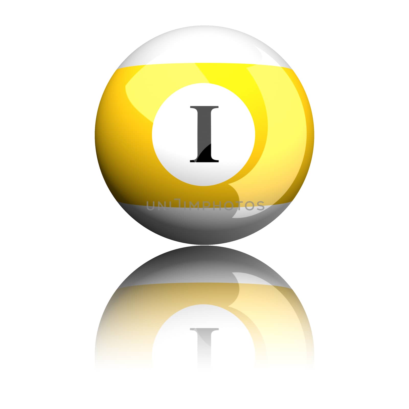 3D rendering sphere alphabet letter I isolated on white.