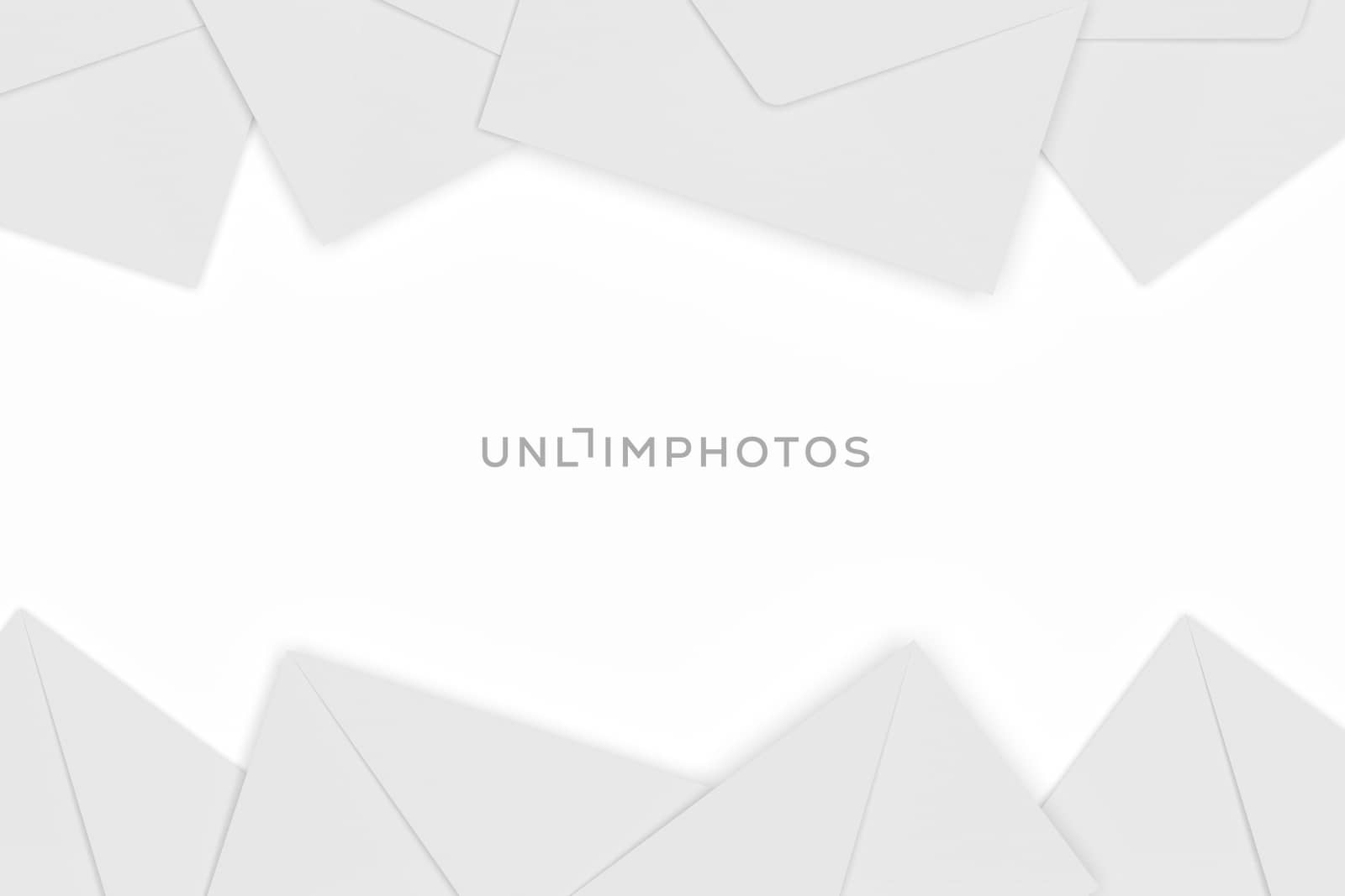 3D rendering of blank white envelopes on white background.