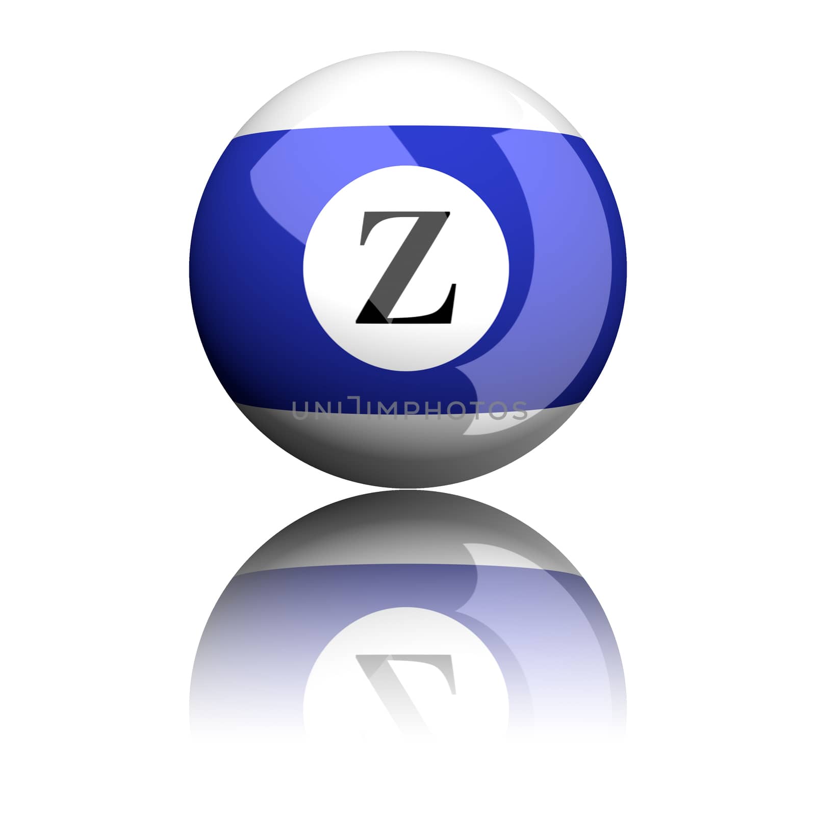 3D rendering sphere alphabet letter Z isolated on white.