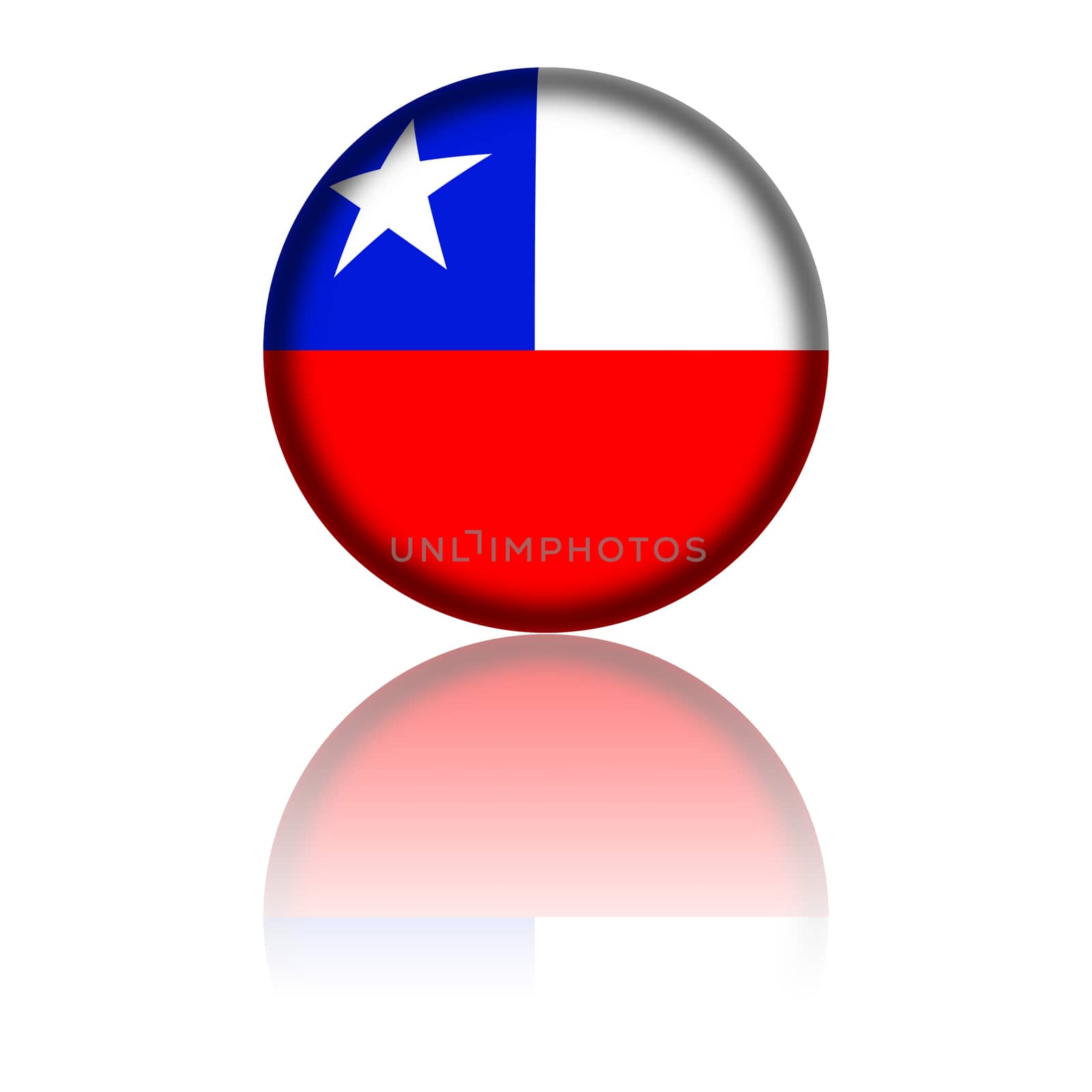 3D sphere or badge of Chile flag with reflection at bottom.