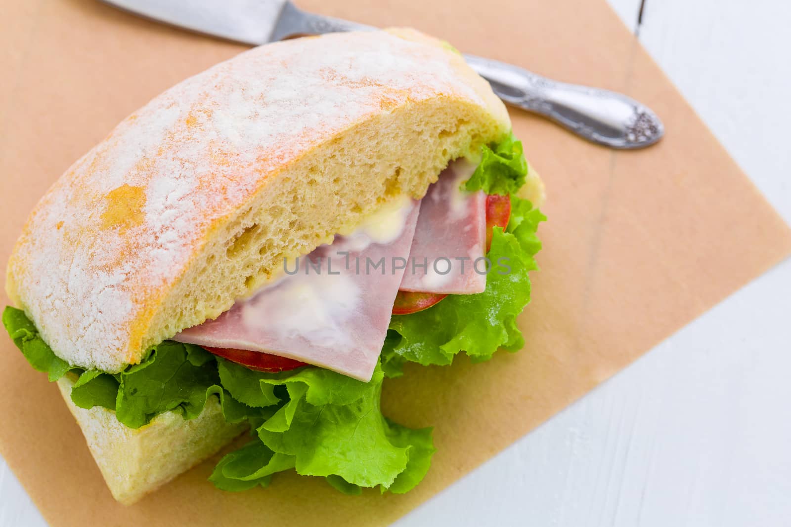 Club sandwich with ham and lettuce, a good choice of clean and healthy food.