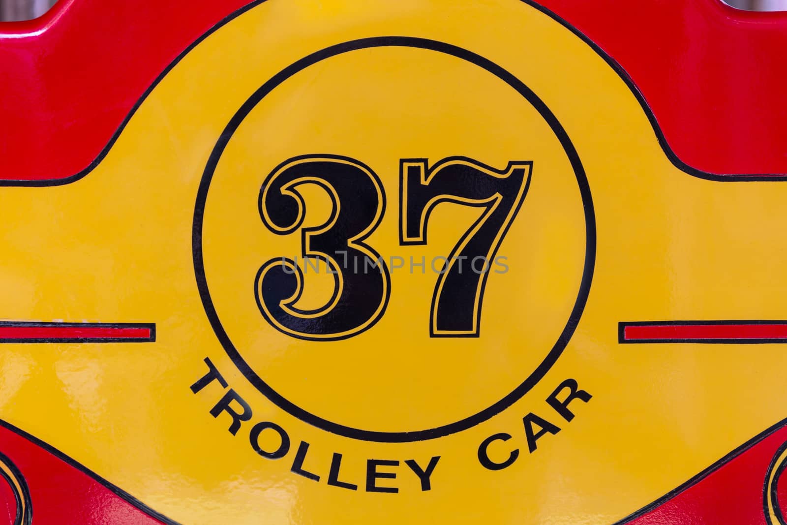 Number sign of retro and classic trolley car.