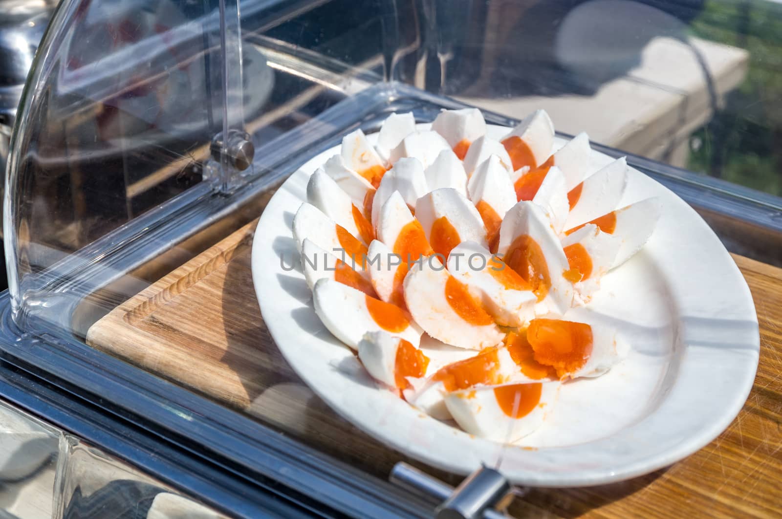 Chopped boiled eggs for breakfast in HDR.