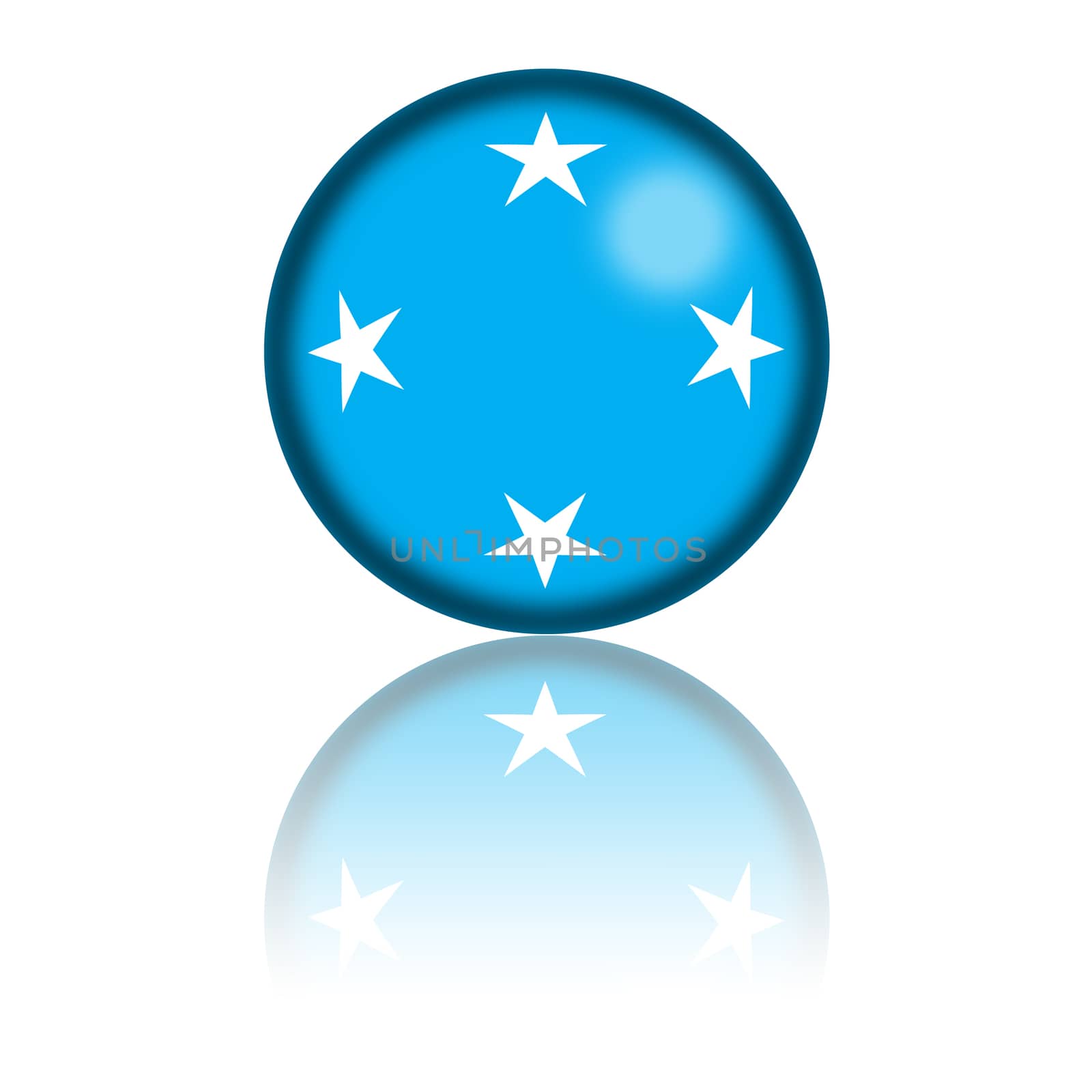 3D sphere or badge of Micronesia flag with reflection at bottom.