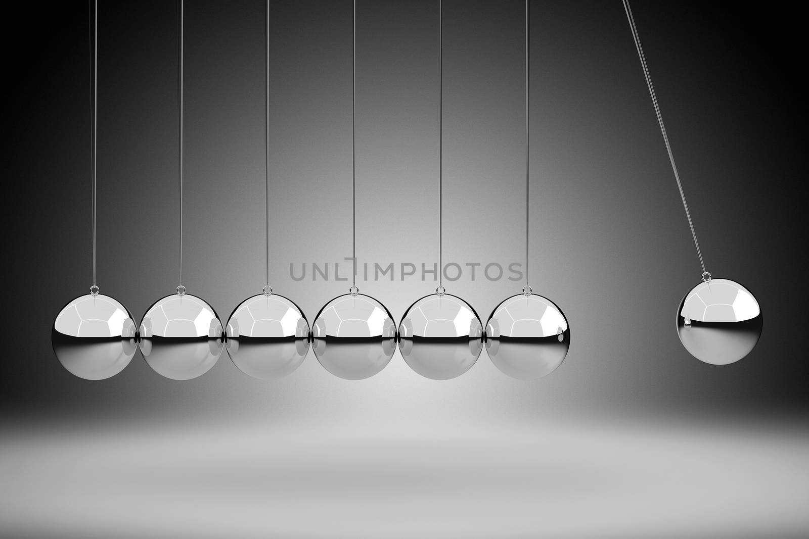 3D rendering of Newton’s cradle illustrating Physics concept.