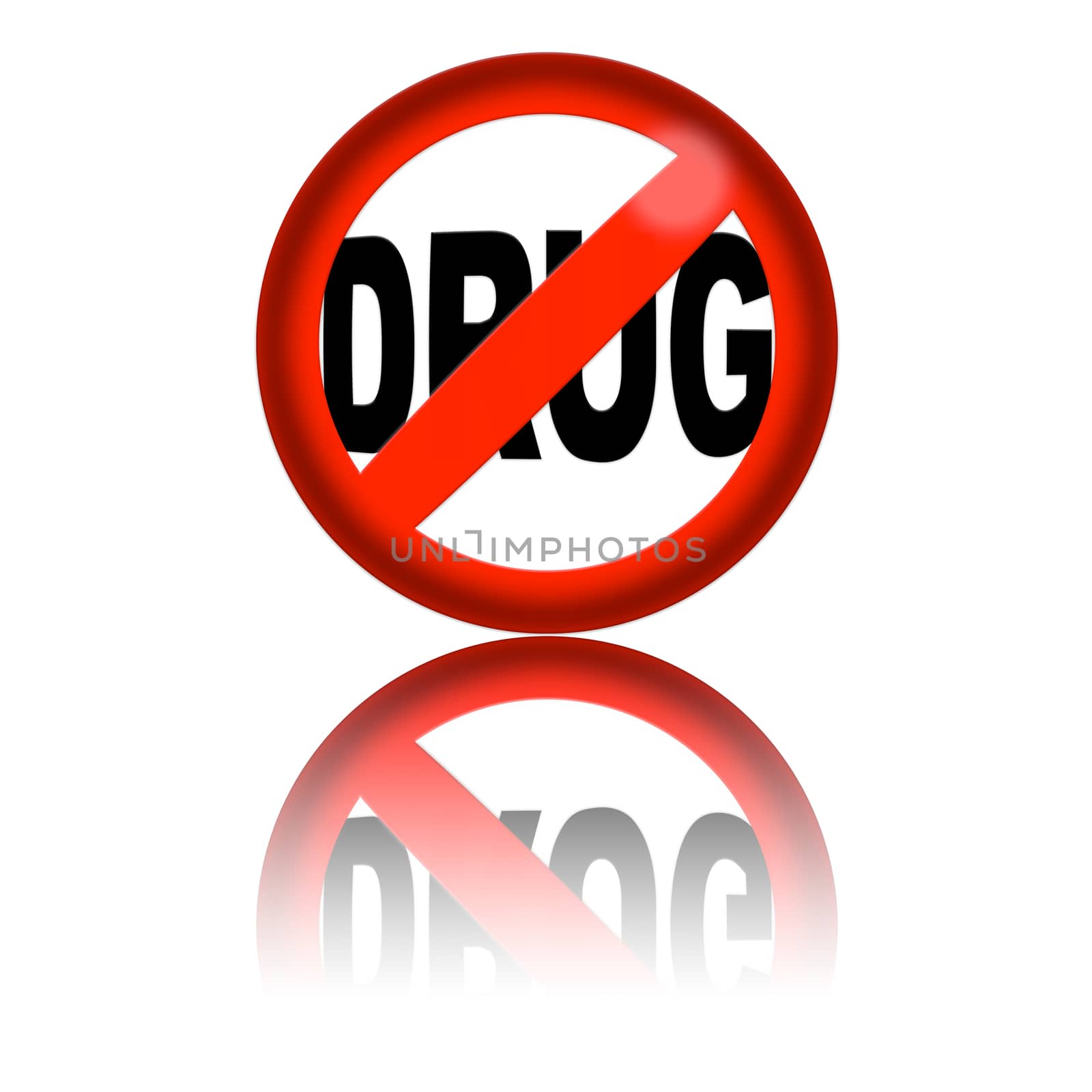 3D sphere no drug sign with reflection