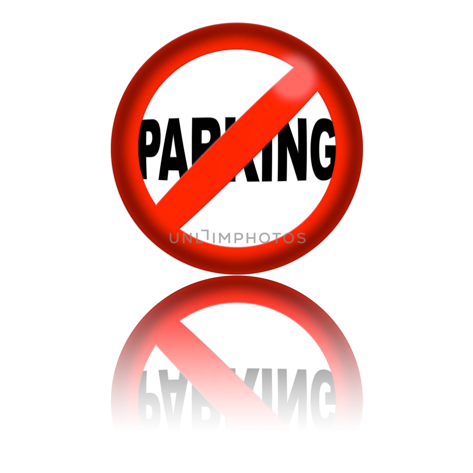 3D sphere no parking sign with reflection