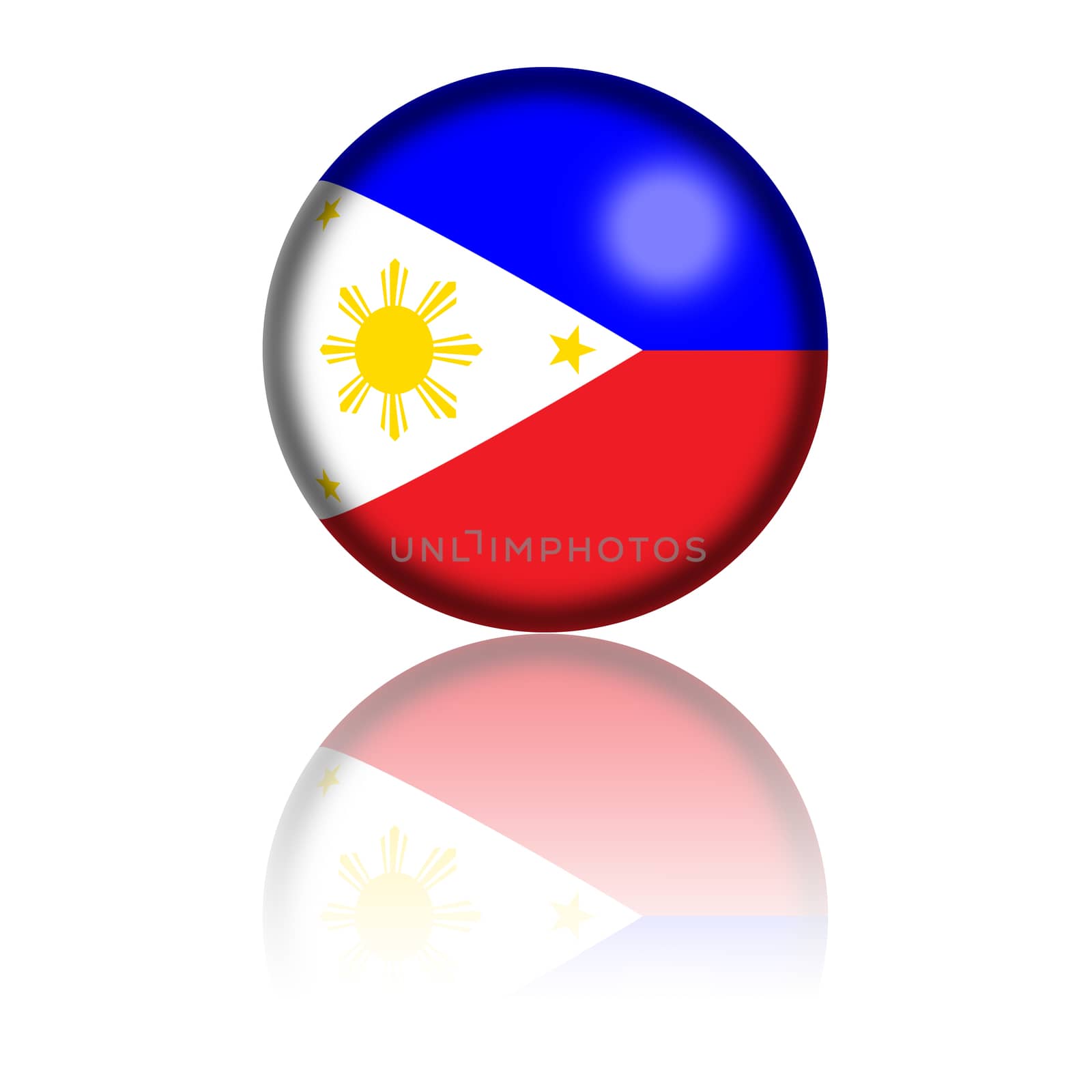 Sphere of Philippines flag with reflection at bottom.