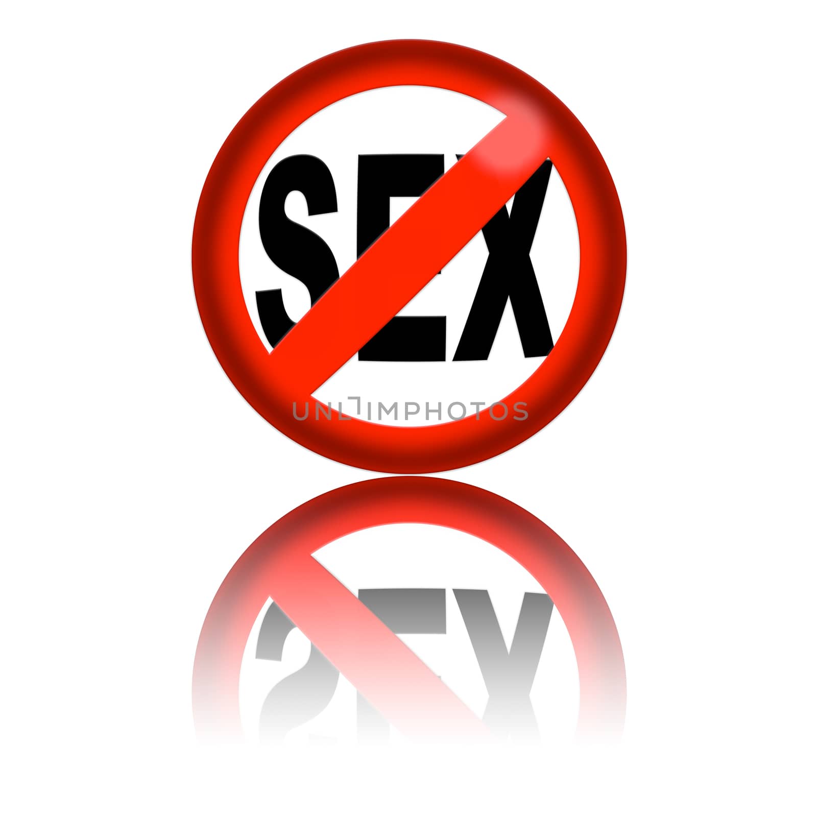 3D sphere no sex sign with reflection