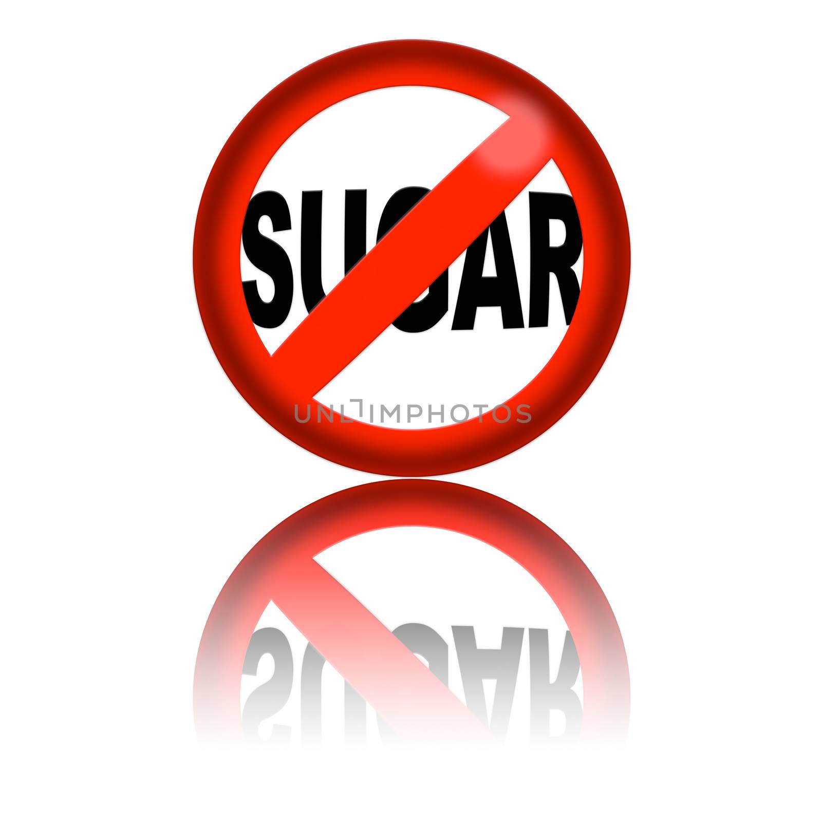 3D sphere no sugar sign with reflection