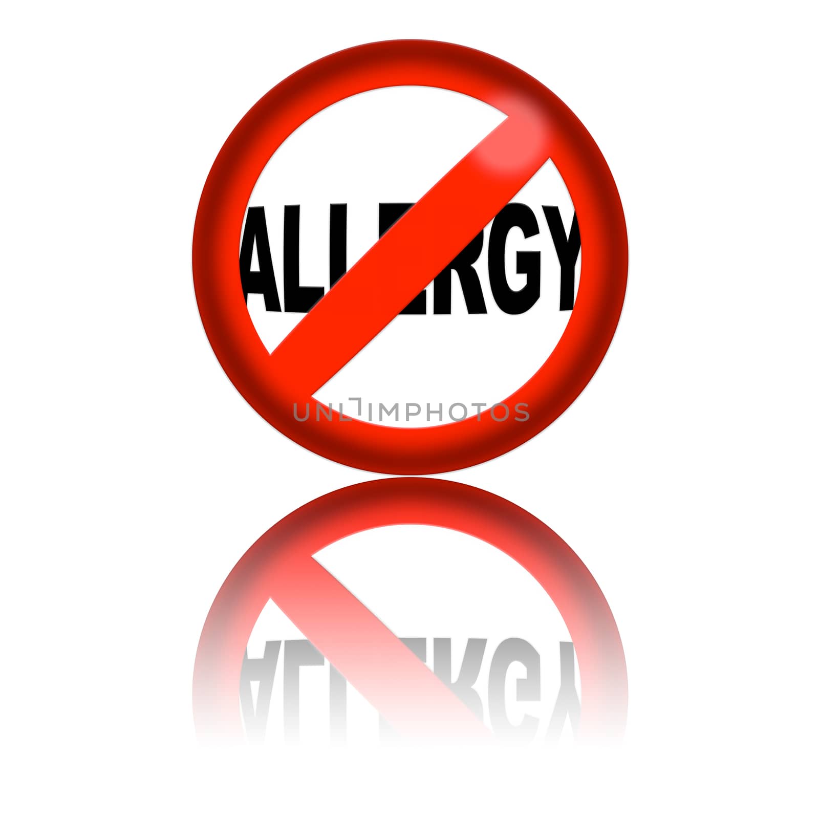 3D sphere no allergy sign with reflection