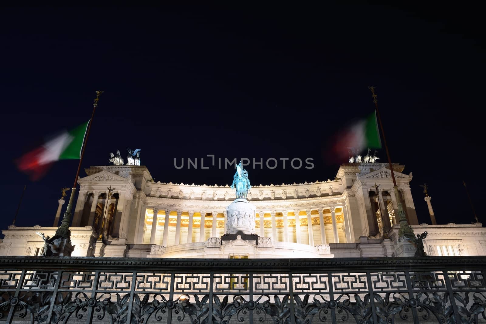 National Monument of Victor Emmanuel II at night, Rome, Italy.