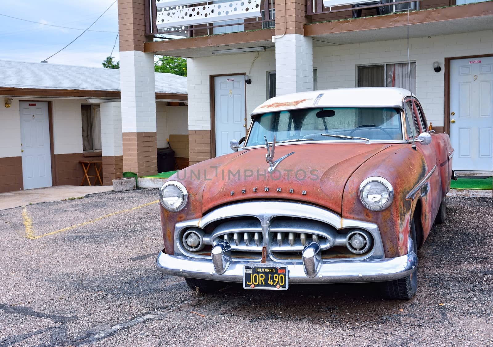 Seligman, Arizona, Usa Ð July 24, 2017: Rusty abandoned Packard car in Seligman, Arizona.