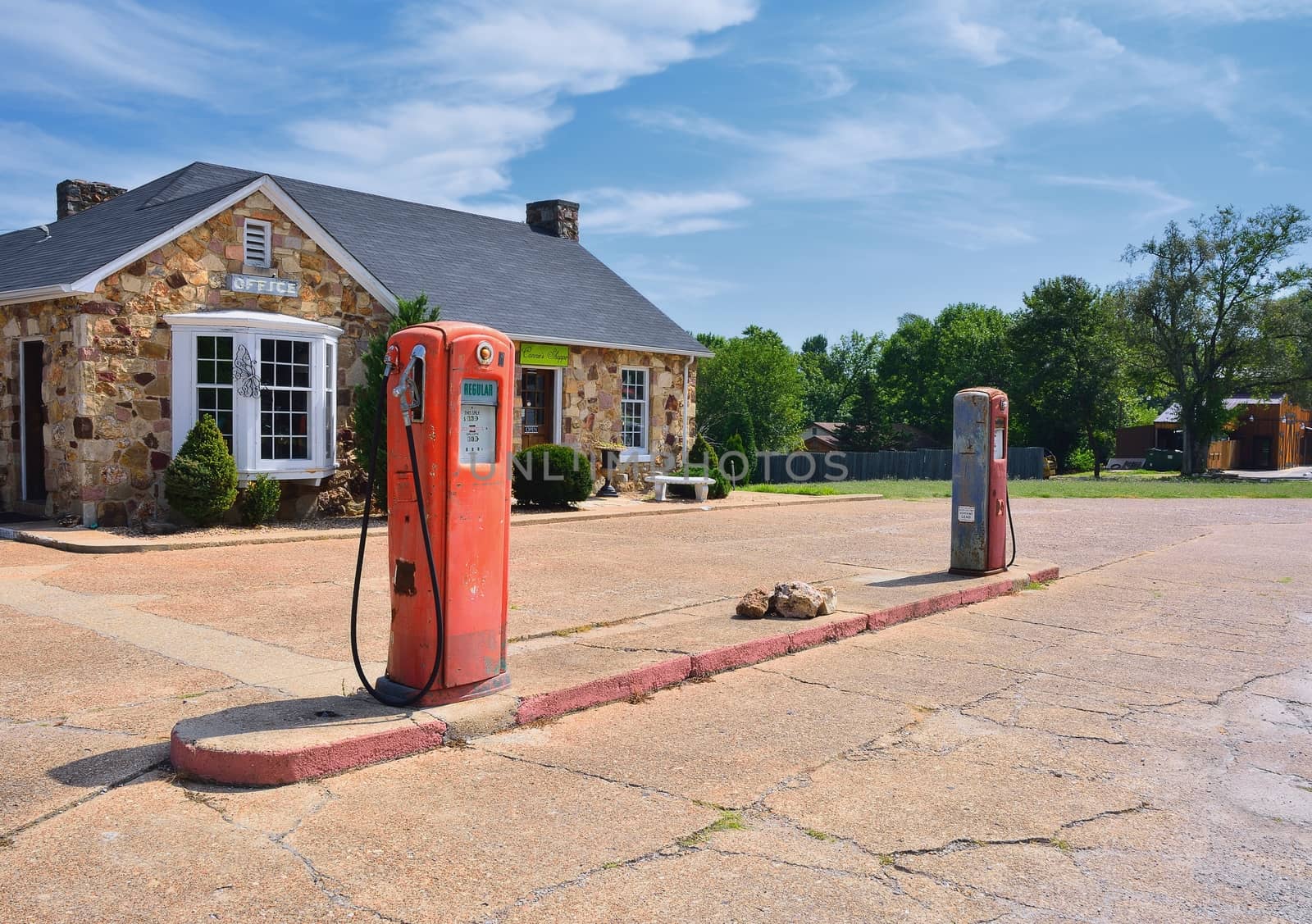 Cuba, Missouri, Usa Ð July 18, 2017: Old rusty station gas pump in Cuba, Missouri. Historic route 66 highway.