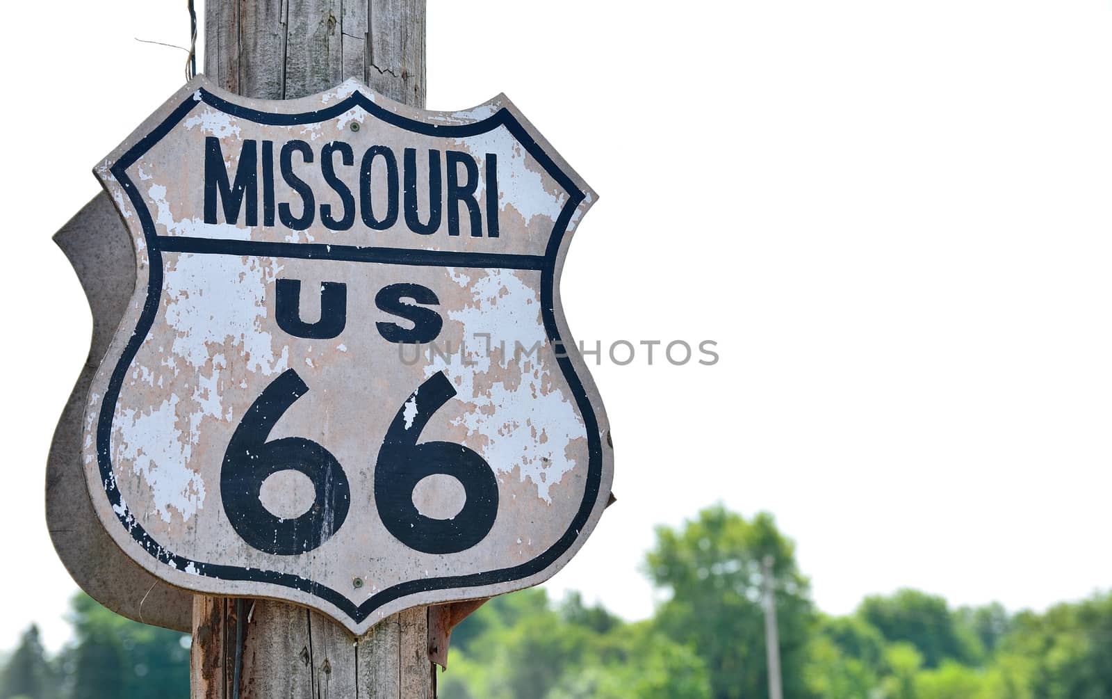Historic route 66 highway sign in Missouri, USA.
