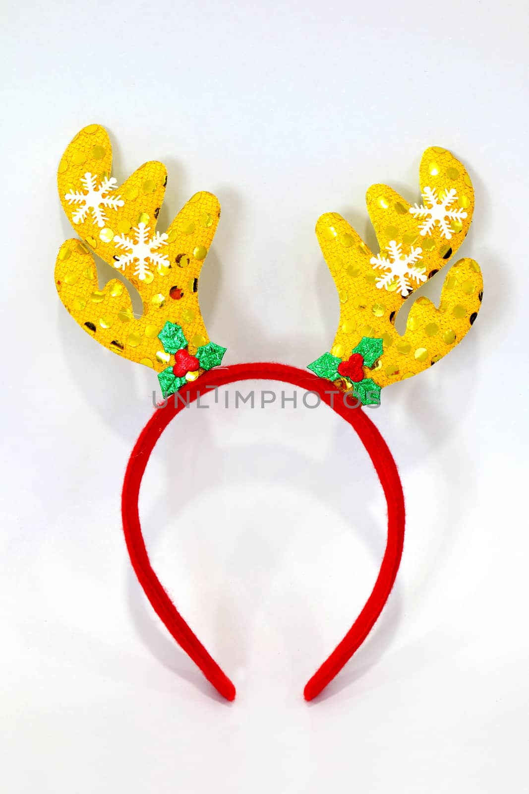 Headband Christmas, Reindeer antlers Yellow Red doll headband-hairbrush hat for festival of Christmas and new year isolated on a white background