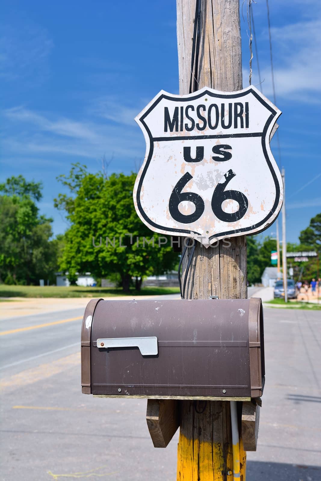 Historic route 66 highway sign in Missouri, USA.