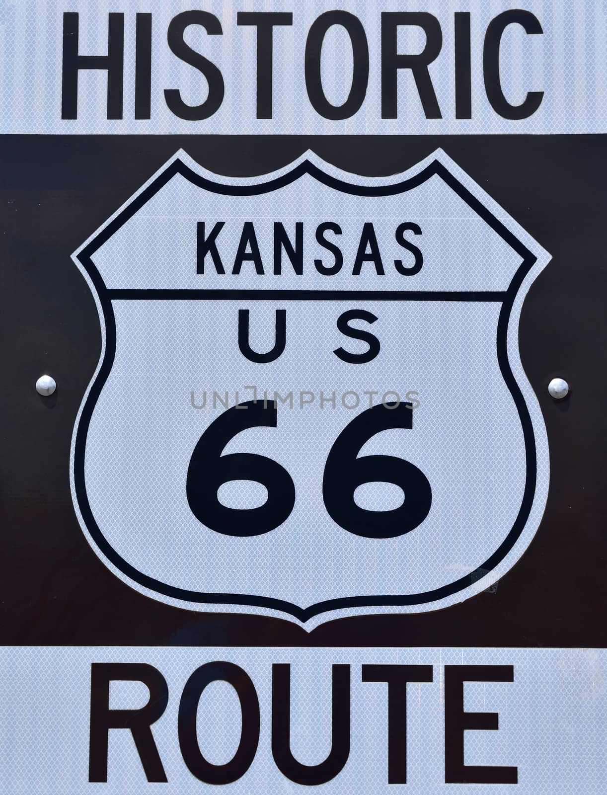 Historic Route 66 sign in Kansas.