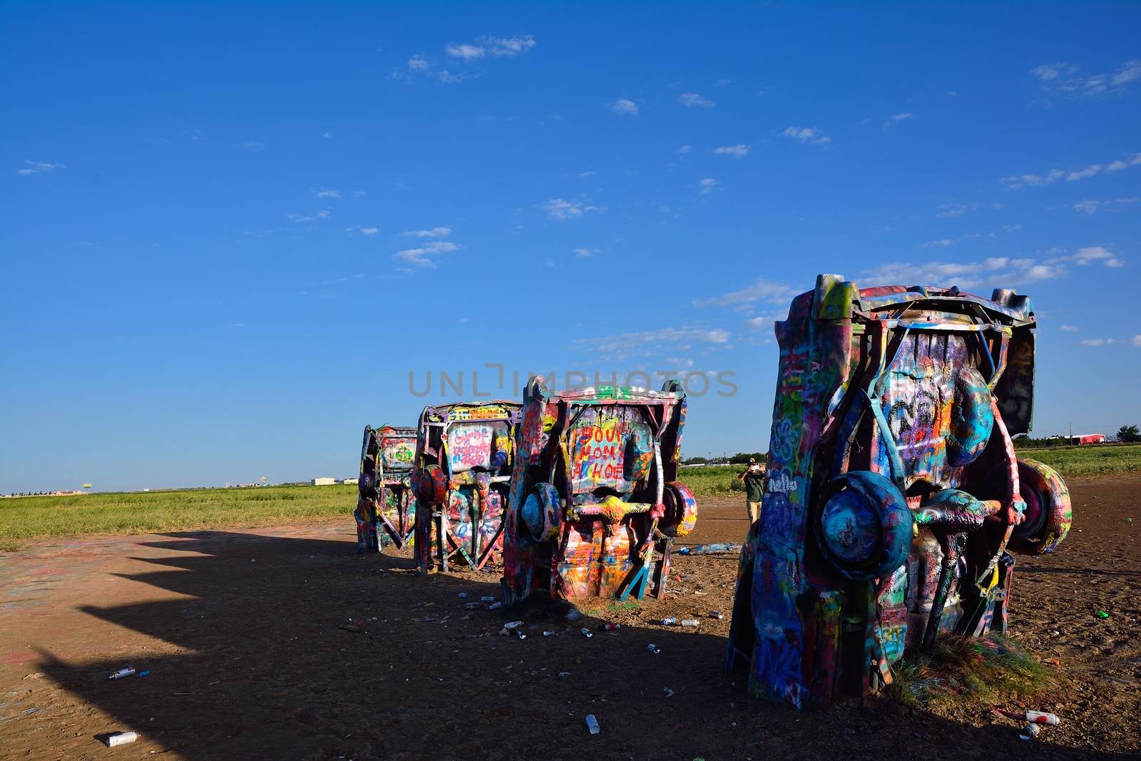 Amarillo, Texas - July 21, 2017 : Cadillac Ranch in Amarillo. Cadillac Ranch is a public art installation of old car wrecks and a popular landmark on historic Route 66
