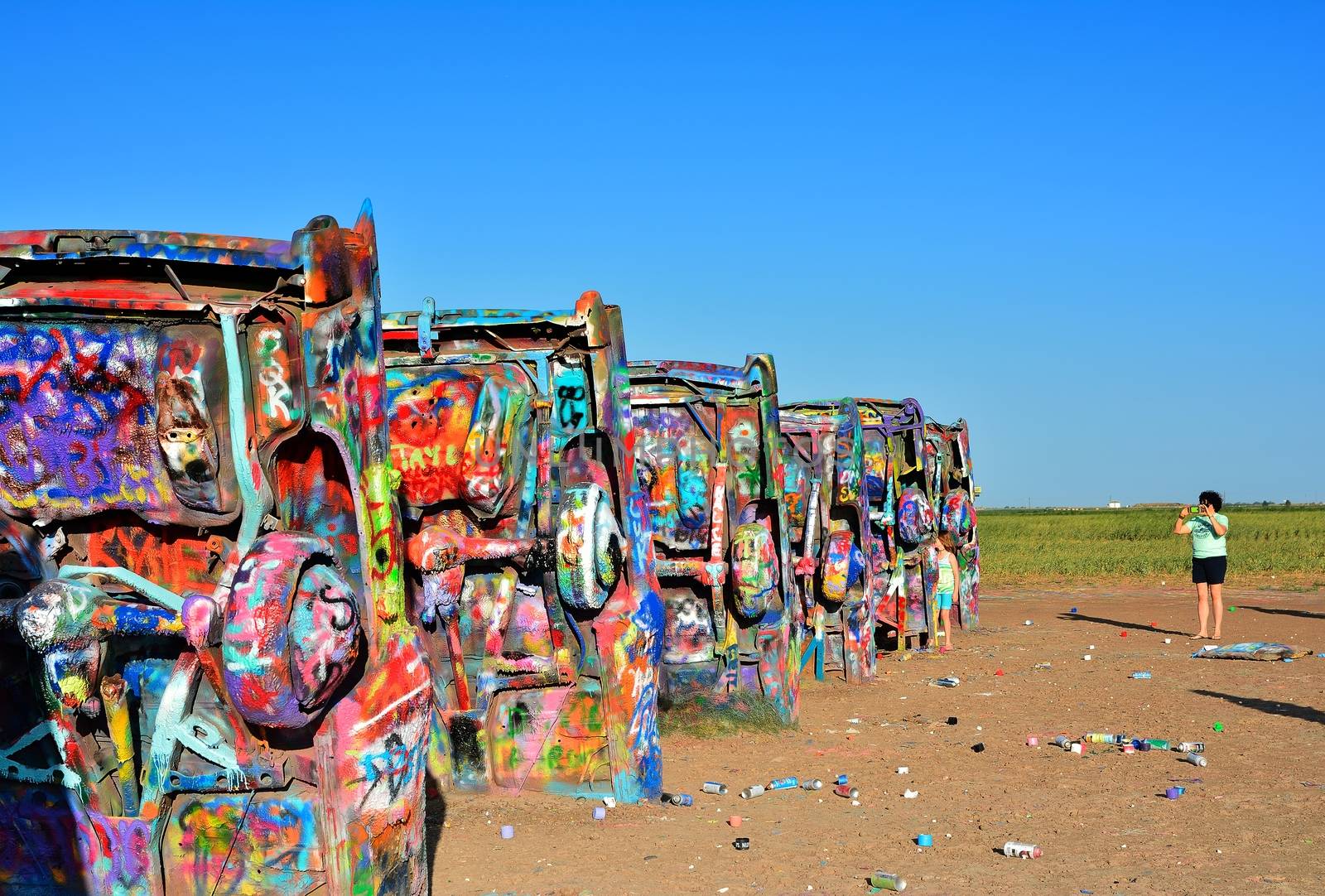 Amarillo, Texas - July 21, 2017 : Cadillac Ranch in Amarillo. Cadillac Ranch is a public art installation of old car wrecks and a popular landmark on historic Route 66