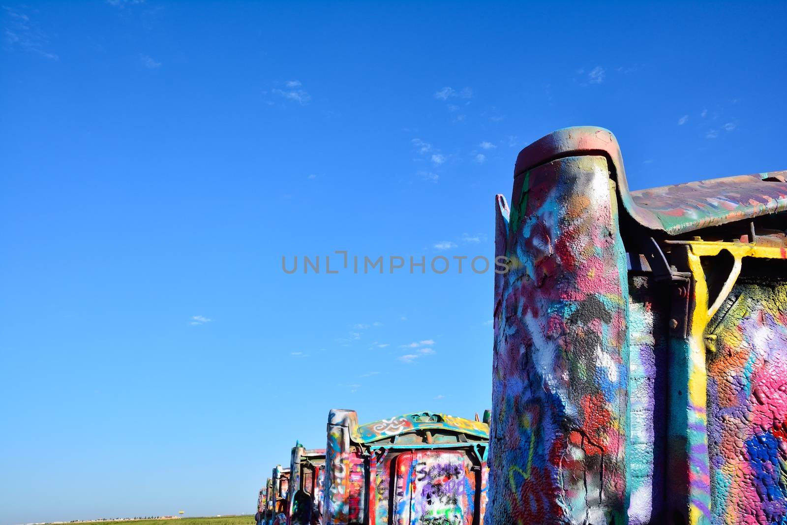 Amarillo, Texas - July 21, 2017 : Cadillac Ranch in Amarillo. Cadillac Ranch is a public art installation of old car wrecks and a popular landmark on historic Route 66