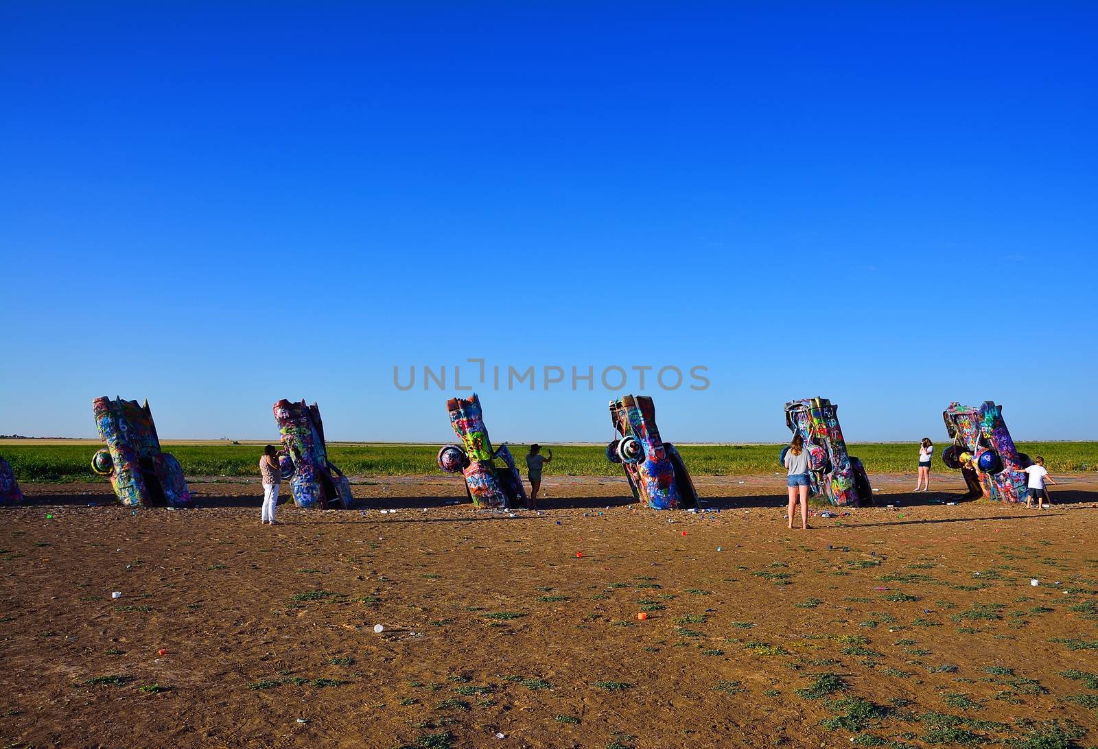Amarillo, Texas - July 21, 2017 : Cadillac Ranch in Amarillo. Cadillac Ranch is a public art installation of old car wrecks and a popular landmark on historic Route 66