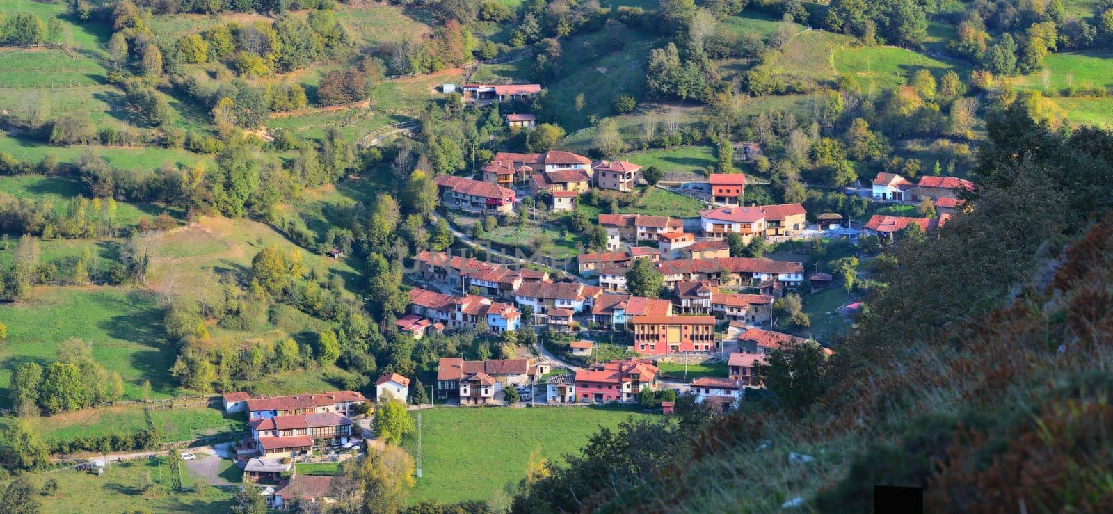 The village of Orle in the province of Asturias, Spain in the Natural Park of Redes