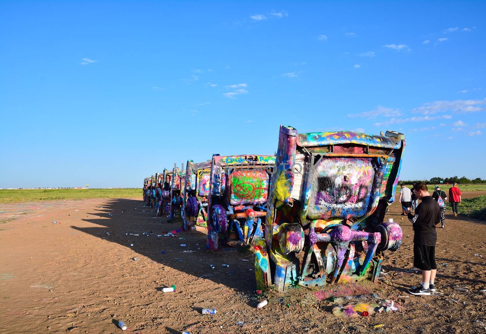 Amarillo, Texas - July 21, 2017 : Cadillac Ranch in Amarillo. Cadillac Ranch is a public art installation of old car wrecks and a popular landmark on historic Route 66