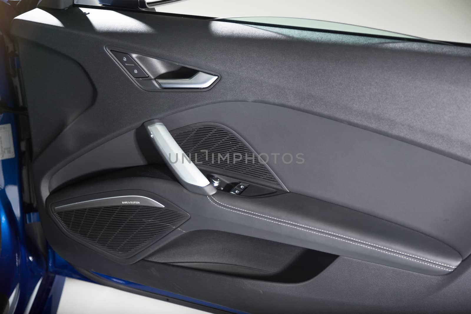 Isolated black leather car door panel by camerarules